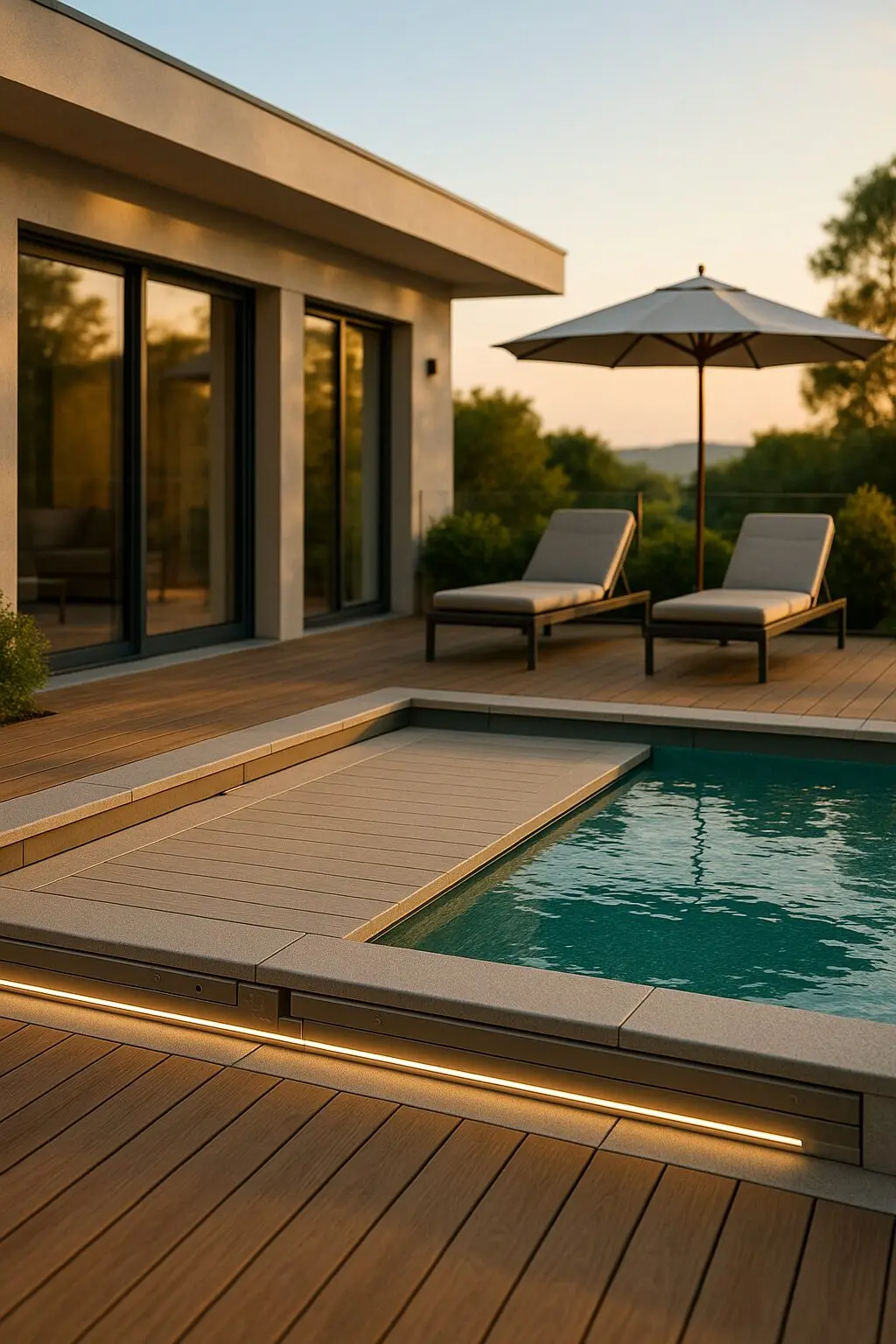 Exemple de piscine à fond mobile – terrasse transformée